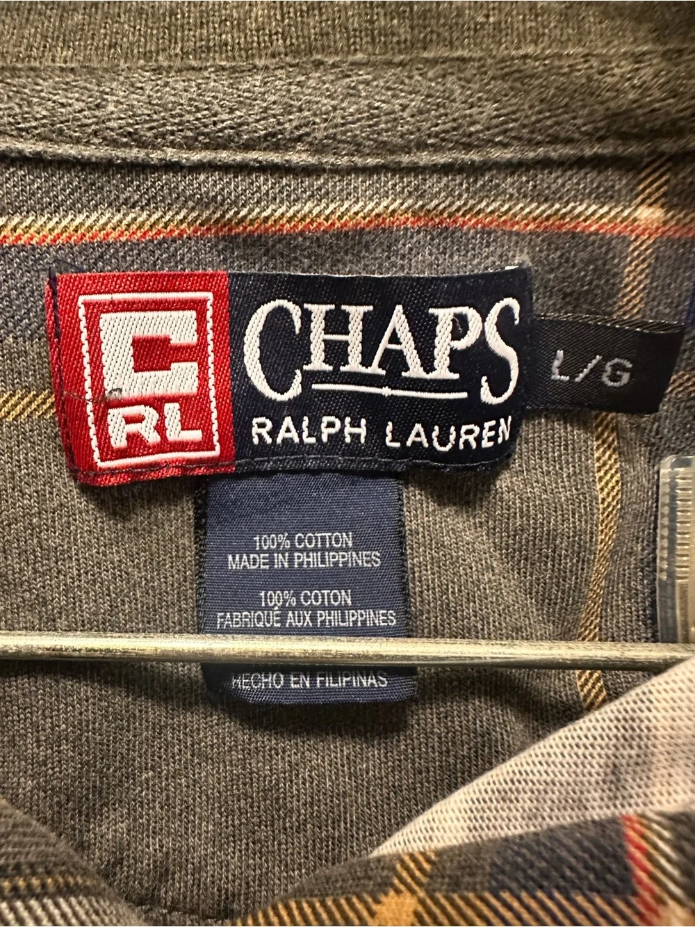Chaps Ralph Lauren Men’s Gray Plaid Long-Sleeve Polo Shirt